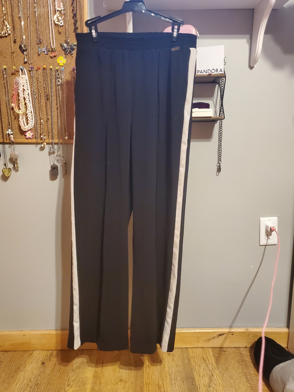 Mexx Black Wide-Leg Pants with White Side Stripes